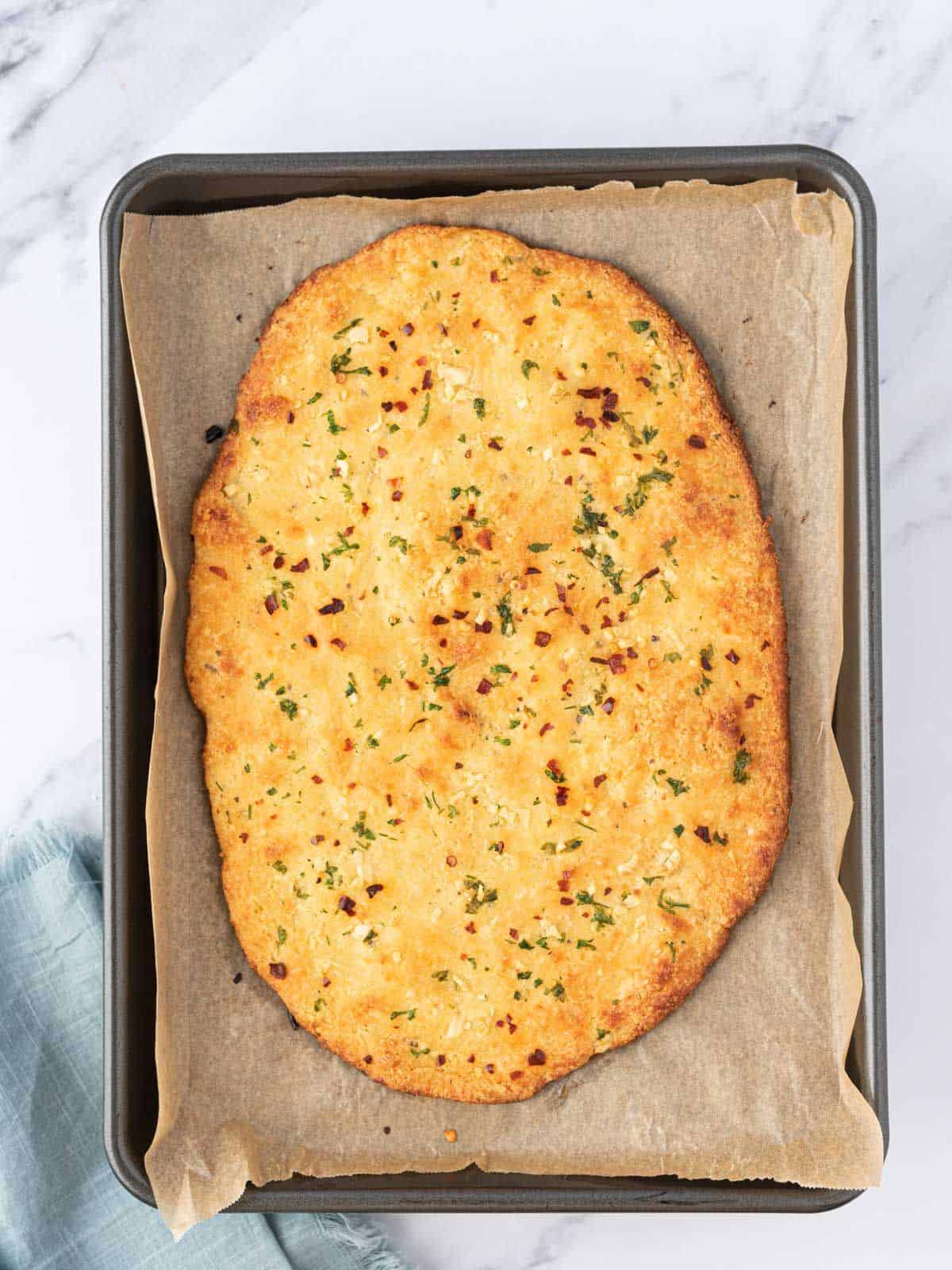 keto garlic bread after baking