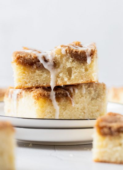 two pieces of Cinnamon Streusel Cake stacked