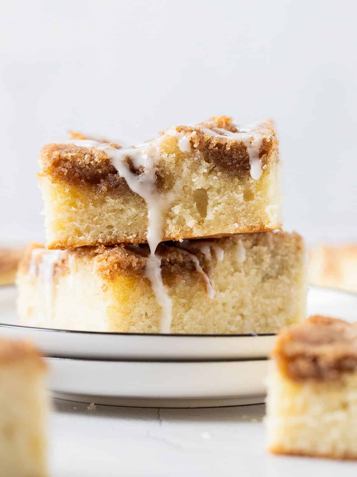 two pieces of Cinnamon Streusel Cake stacked
