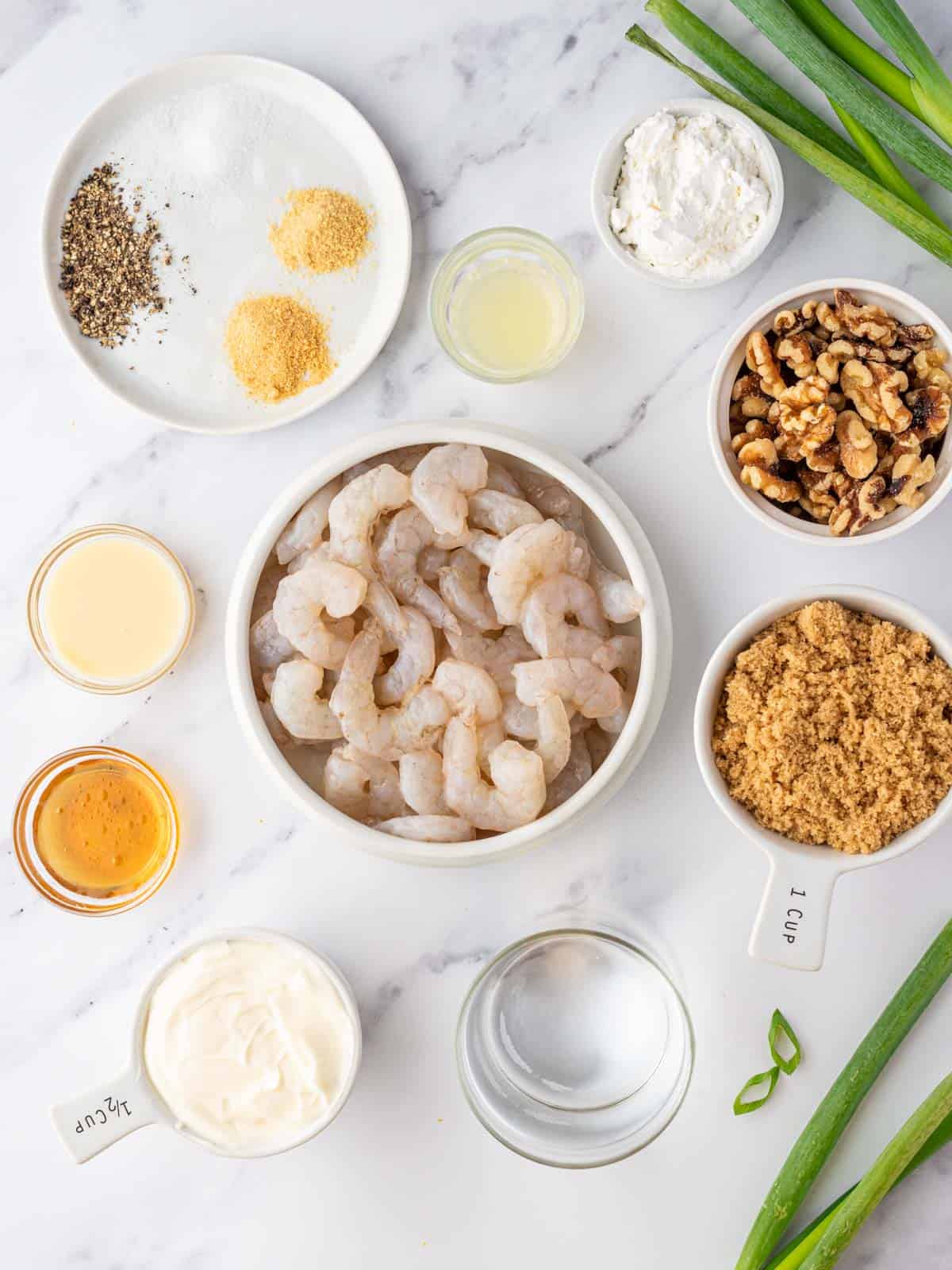 Ingredients needed for honey walnut shrimp.