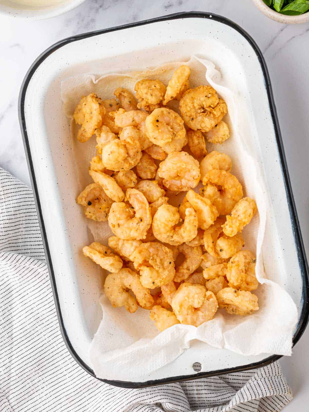 Lightly fried shrimp.