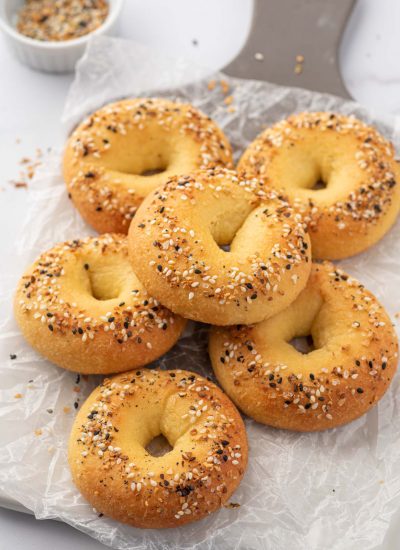 A pile of keto almond flour bagels.