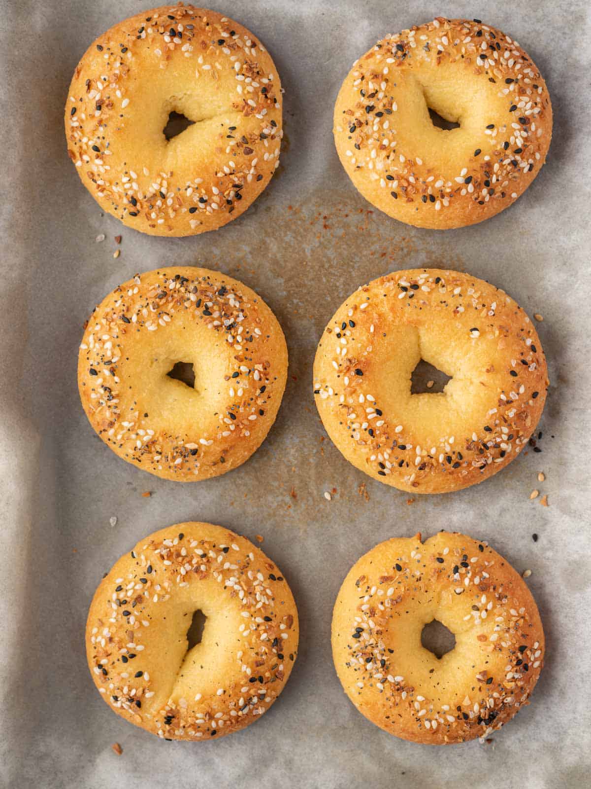 Keto bagel recipe baked on a tray.