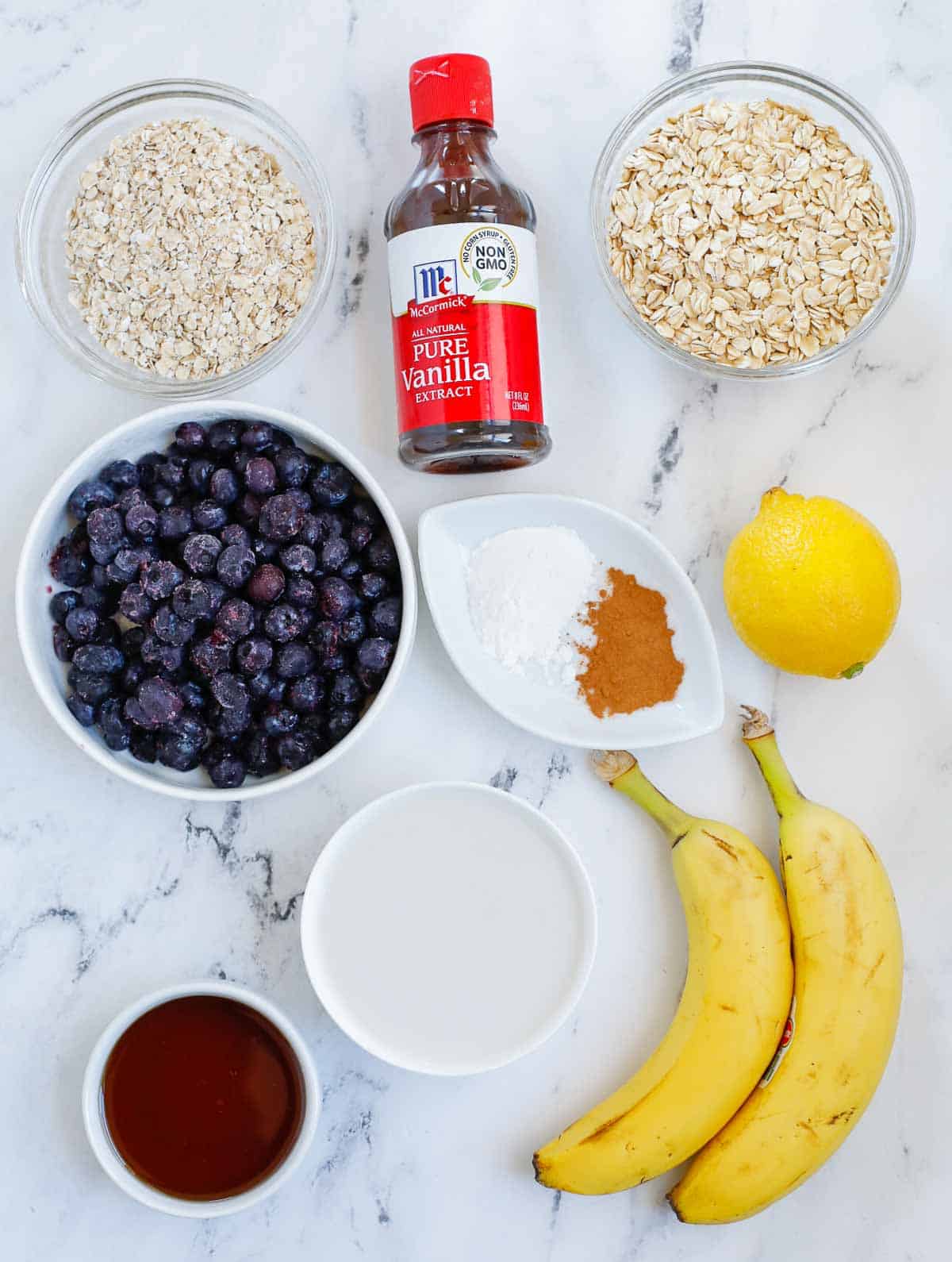Ingredients of blueberry oatmeal bake