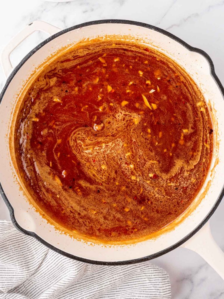Honey garlic sauce simmering.