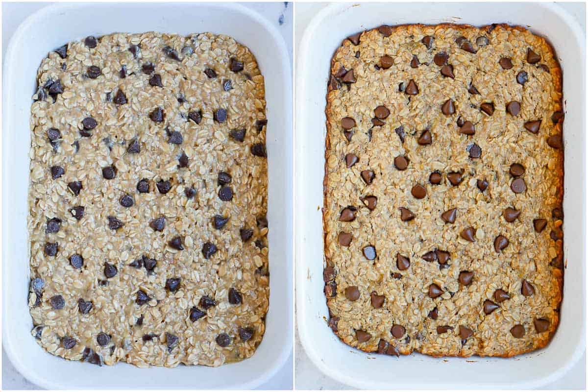 how to bake chocolate oatmeal bake in a baking dish. 