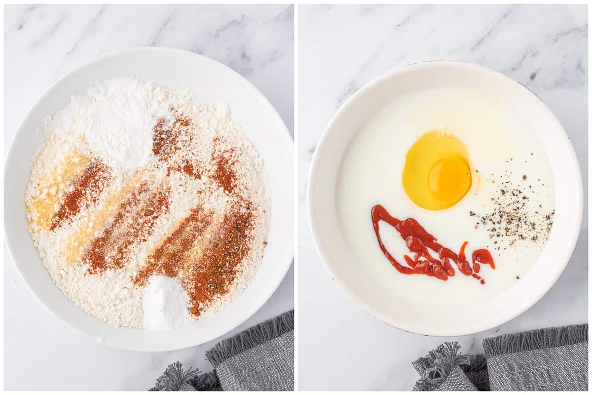 How to make buttermilk and seasoned flour for fried chicken.