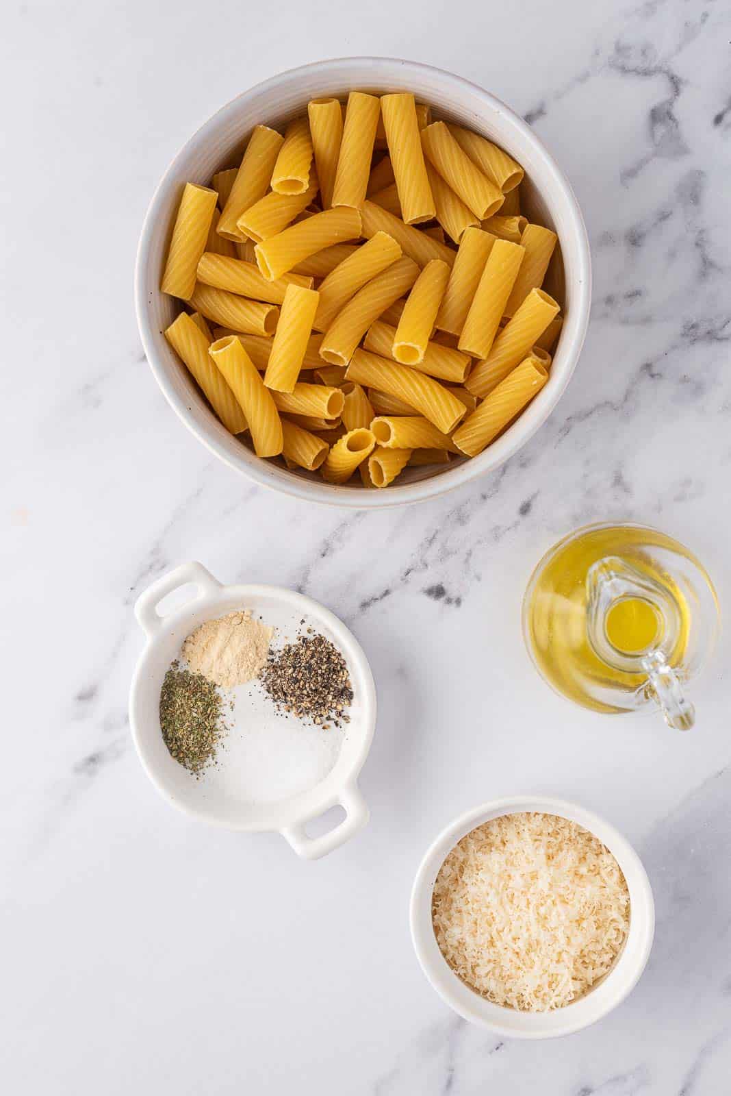 Ingredients needed for air fryer pasta chips.