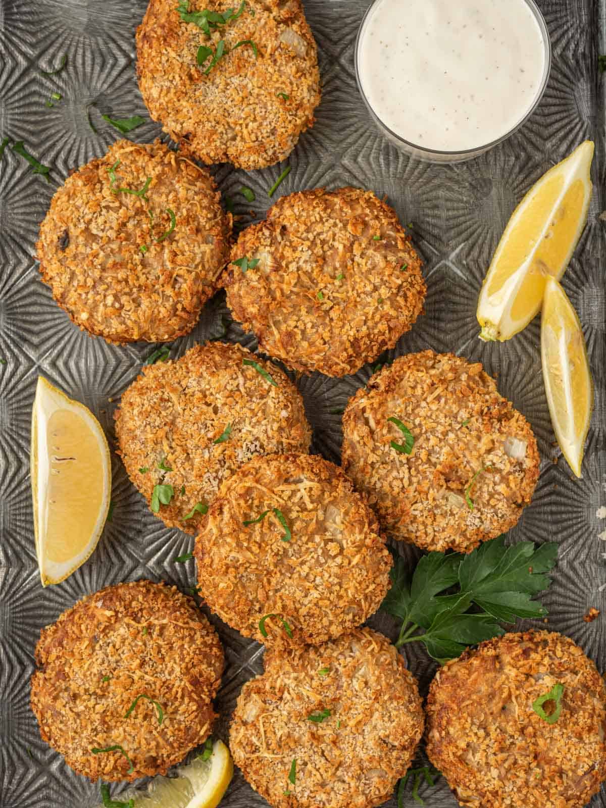 Air fryer tuna patties ready for serving.