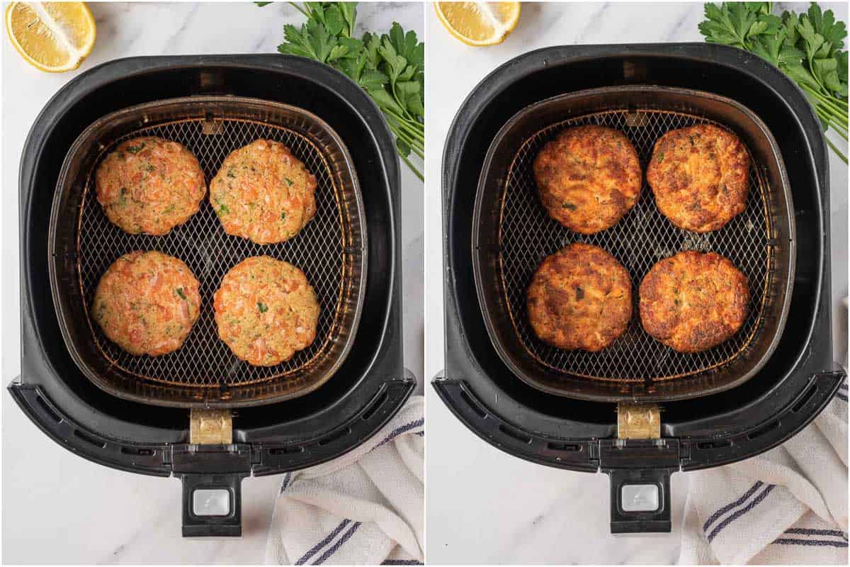 Before and after of salmon croquettes air fryer.