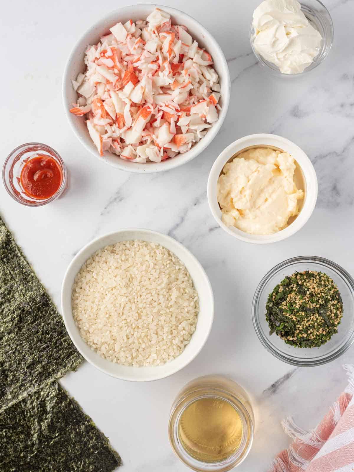 Ingredients needed for easy sushi bake.