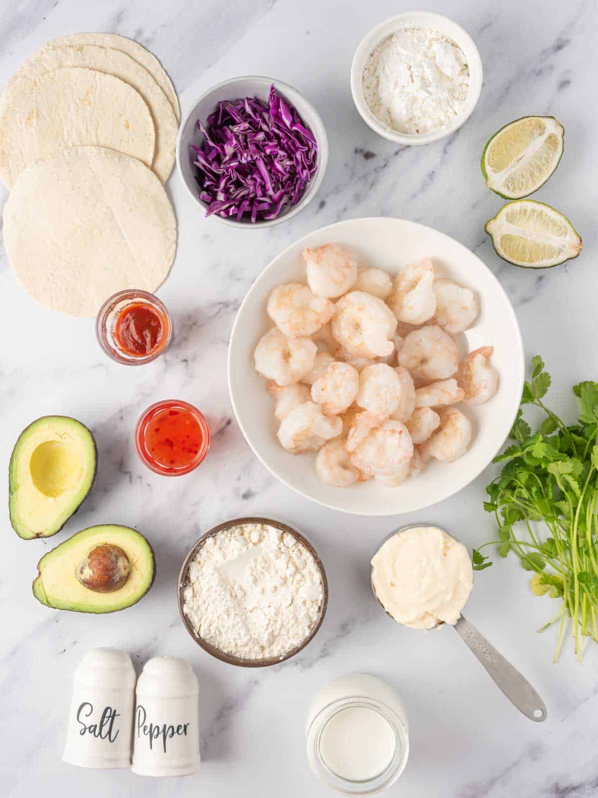 Ingredients needed for best dynamite shrimp tacos.