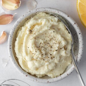 whipped up garlic sauce in a bowl