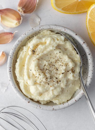 whipped up garlic sauce in a bowl