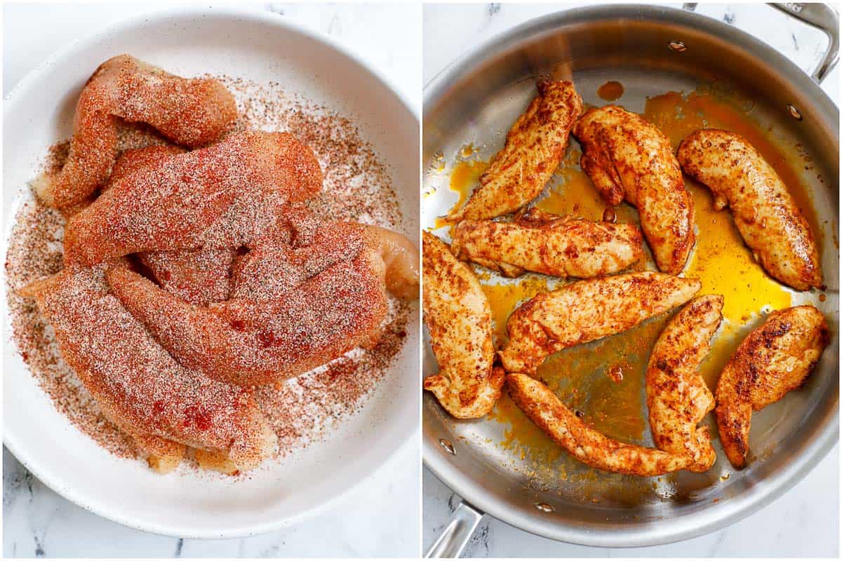 How to saute chicken tenders for spicy chicken linguine.