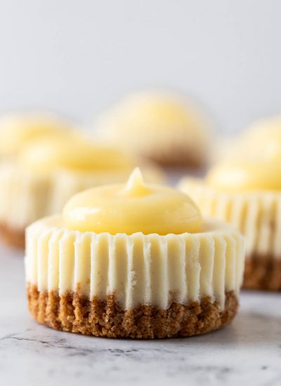 close up of mini lemon cheesecake