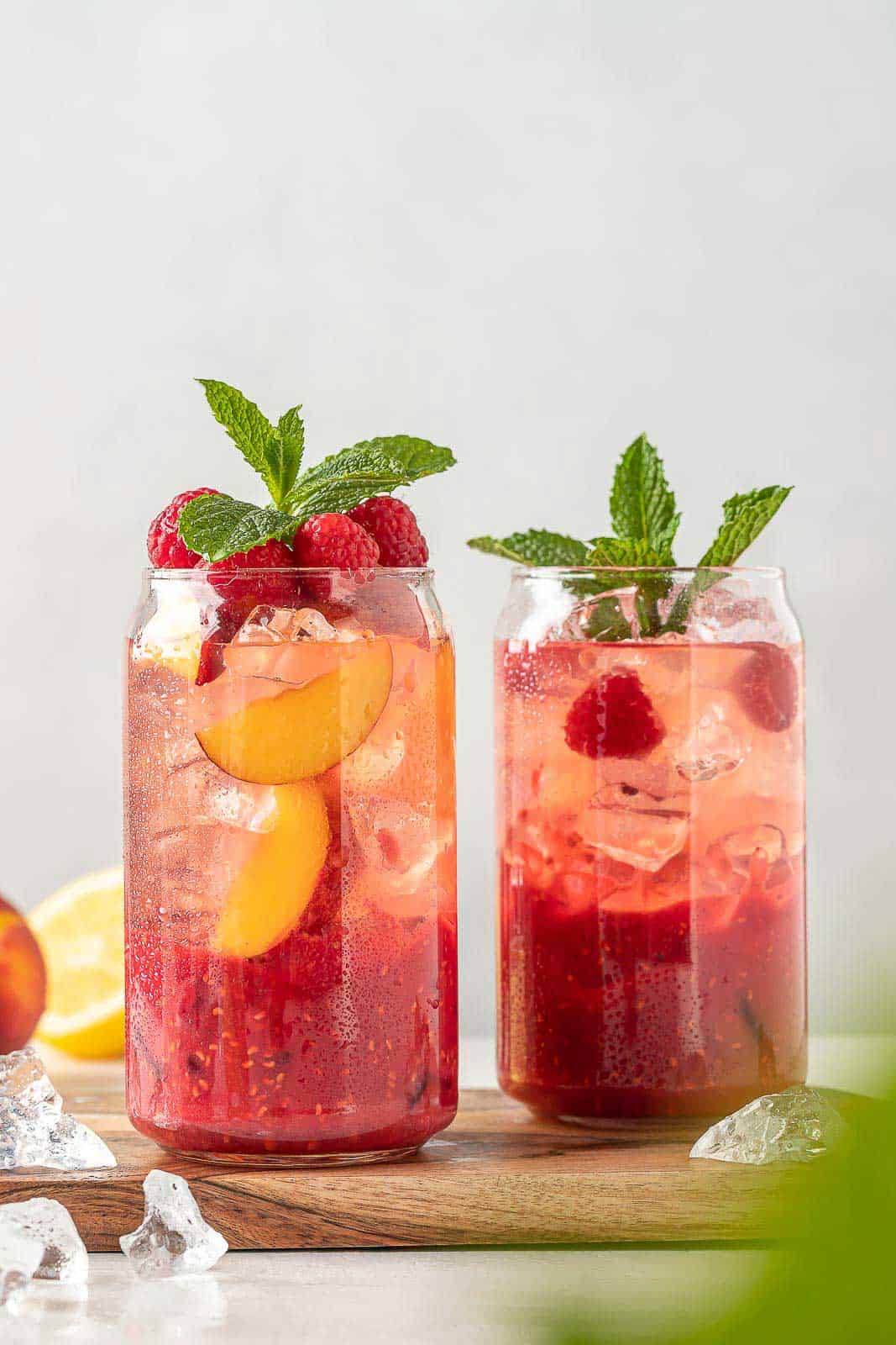 two cups of raspberry peach lemonade