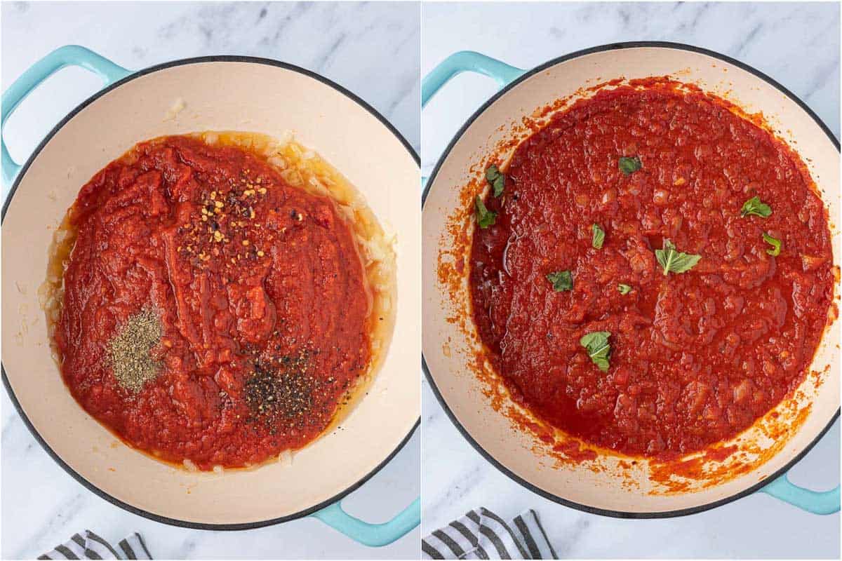 Making spicy eggplant sauce.