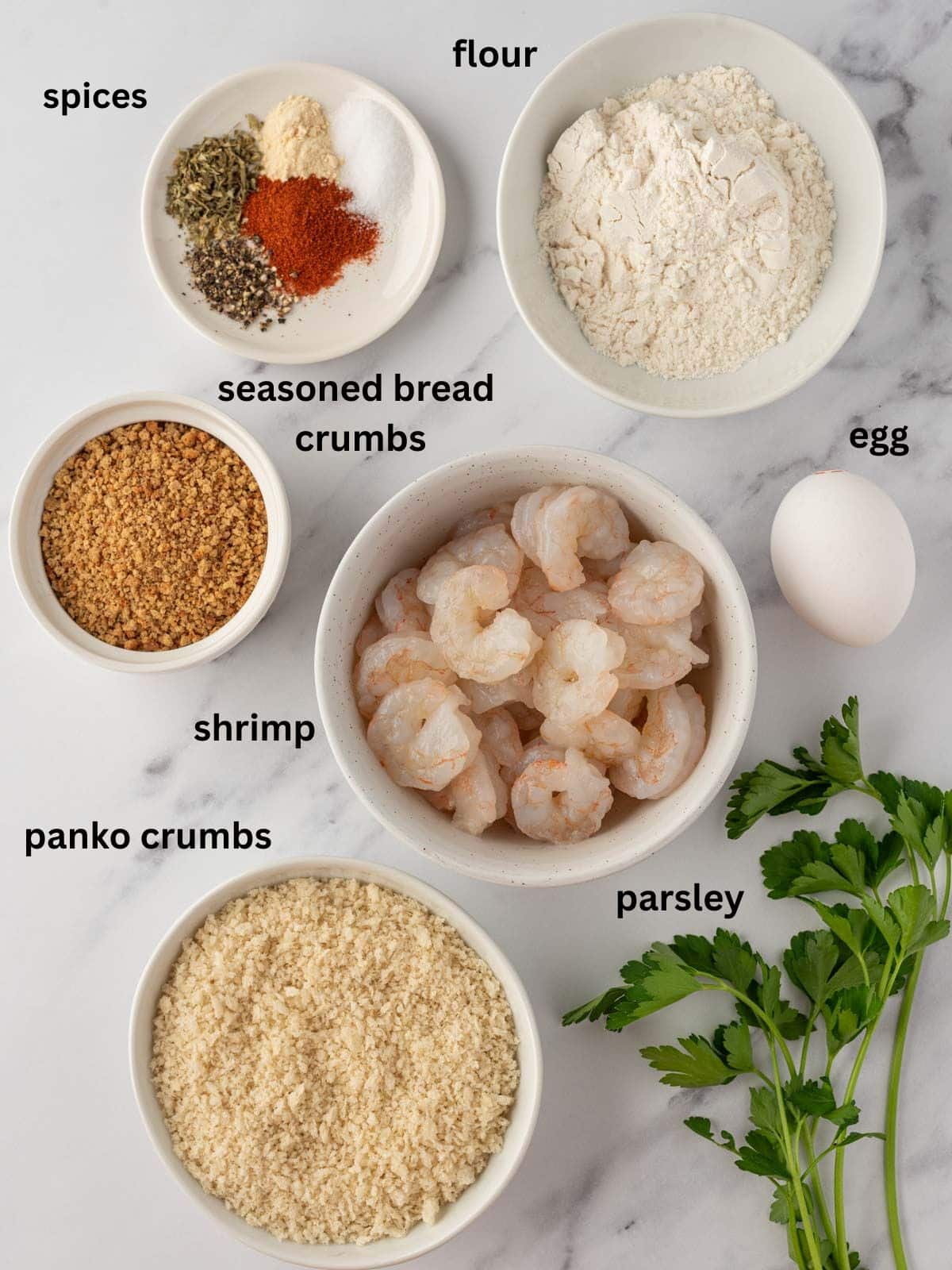 Ingredients needed for air fryer popcorn shrimp recipe.