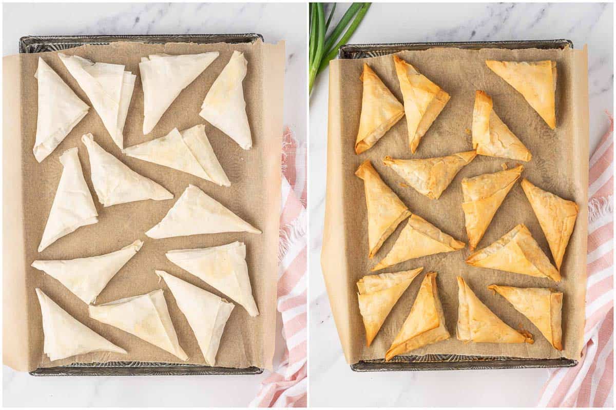 Process of baking easy spanakopita recipe.