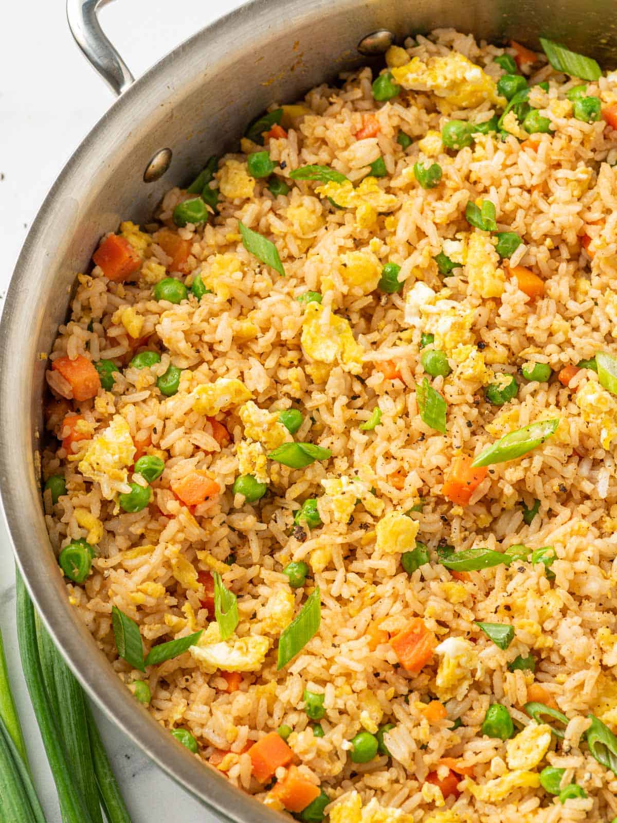 A skillet full of the best Chinese fried rice.