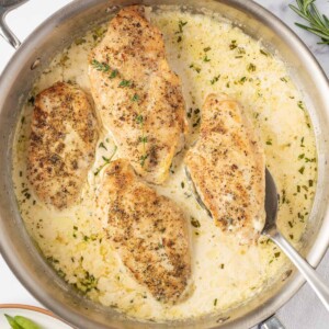 A spoon serves one of the best chicken skillet recipes.