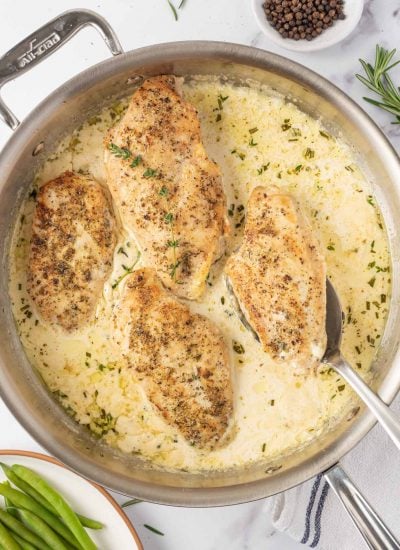 A spoon serves one of the best chicken skillet recipes.