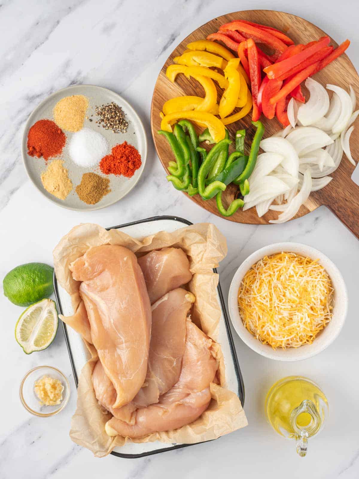 Ingredients needed for mexican stuffed chicken.