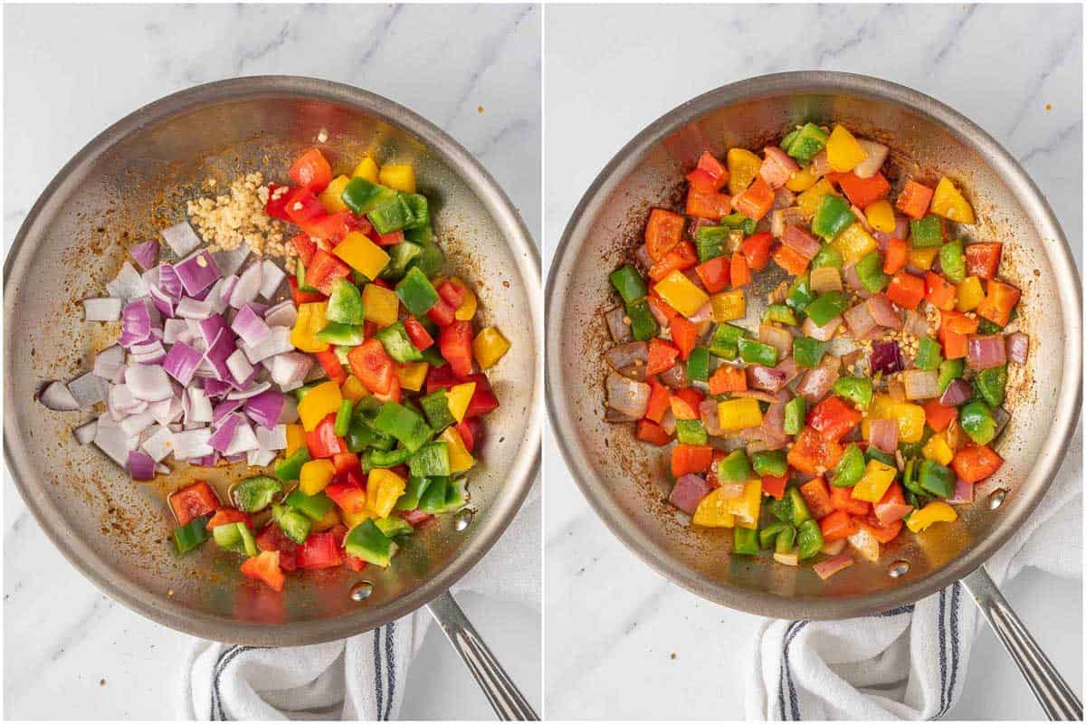 How to saute the vegetables for fajita quesadillas.