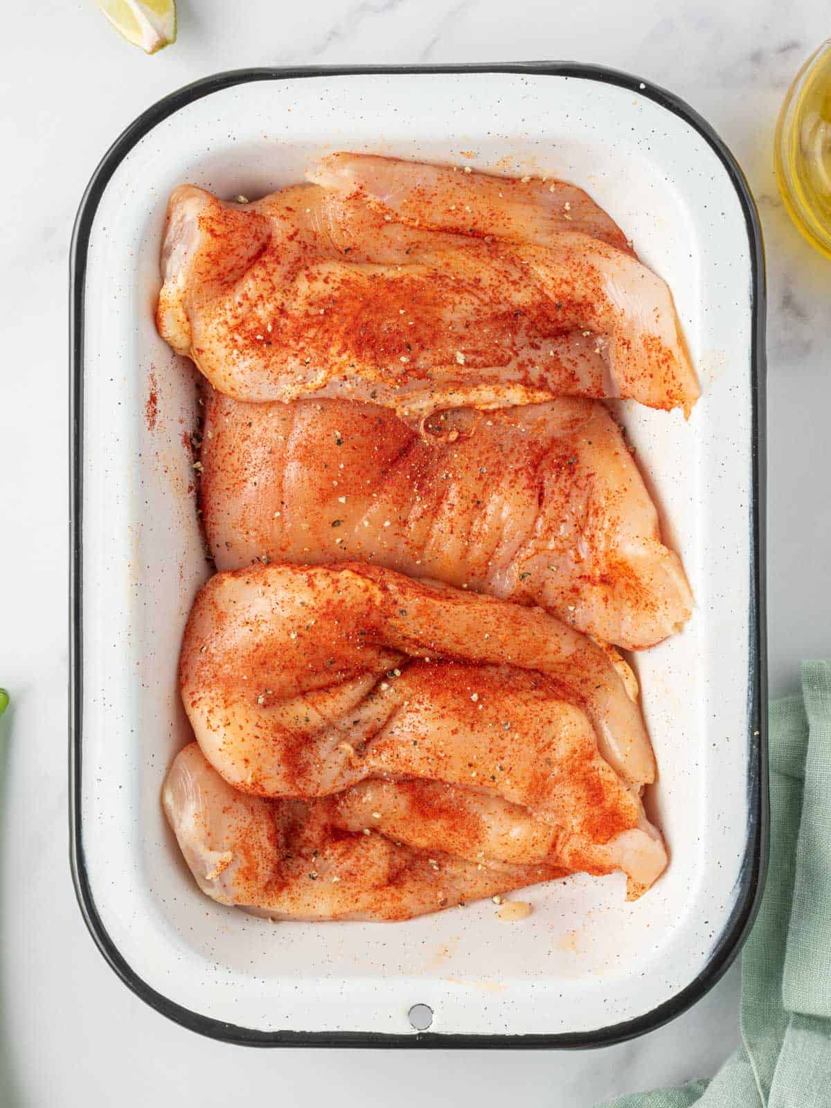 Seasoned chicken for honey sriracha chicken.