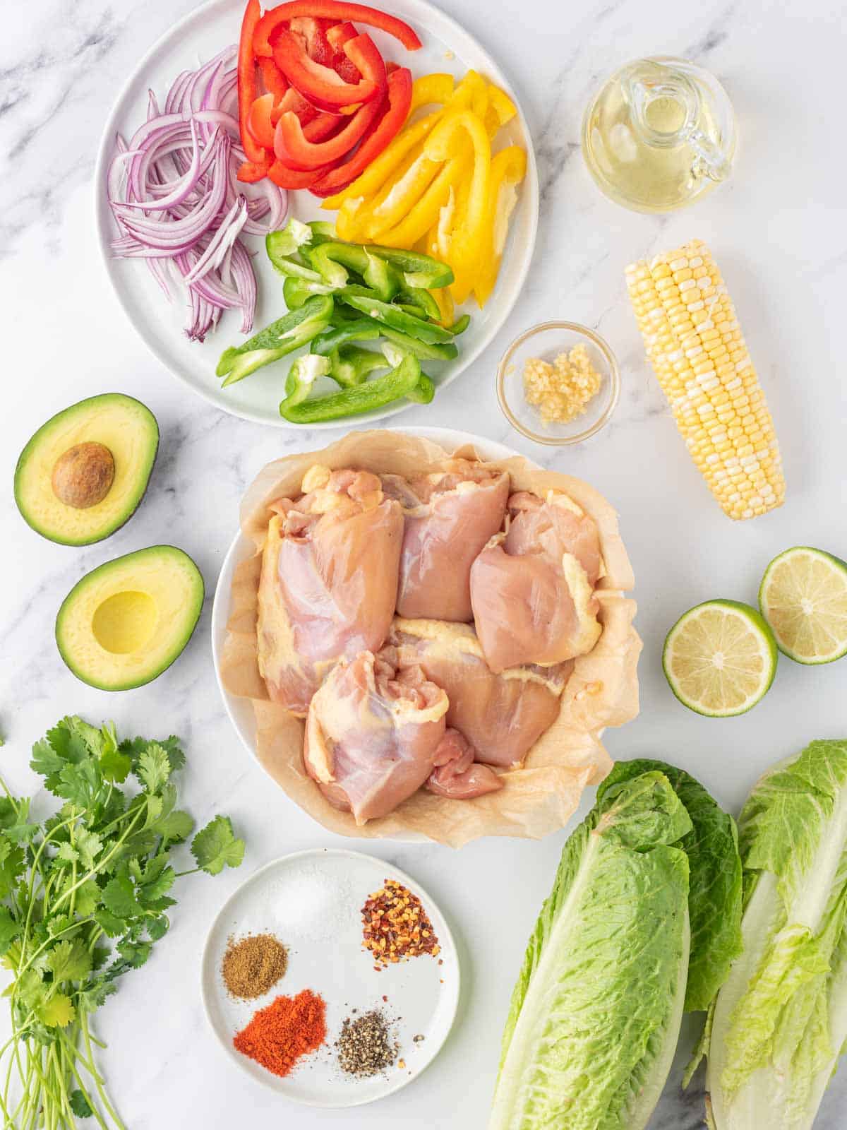 Ingredients needed for cilantro lime chicken salad.