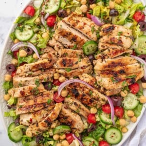 Lemon herb chicken salad on a platter.