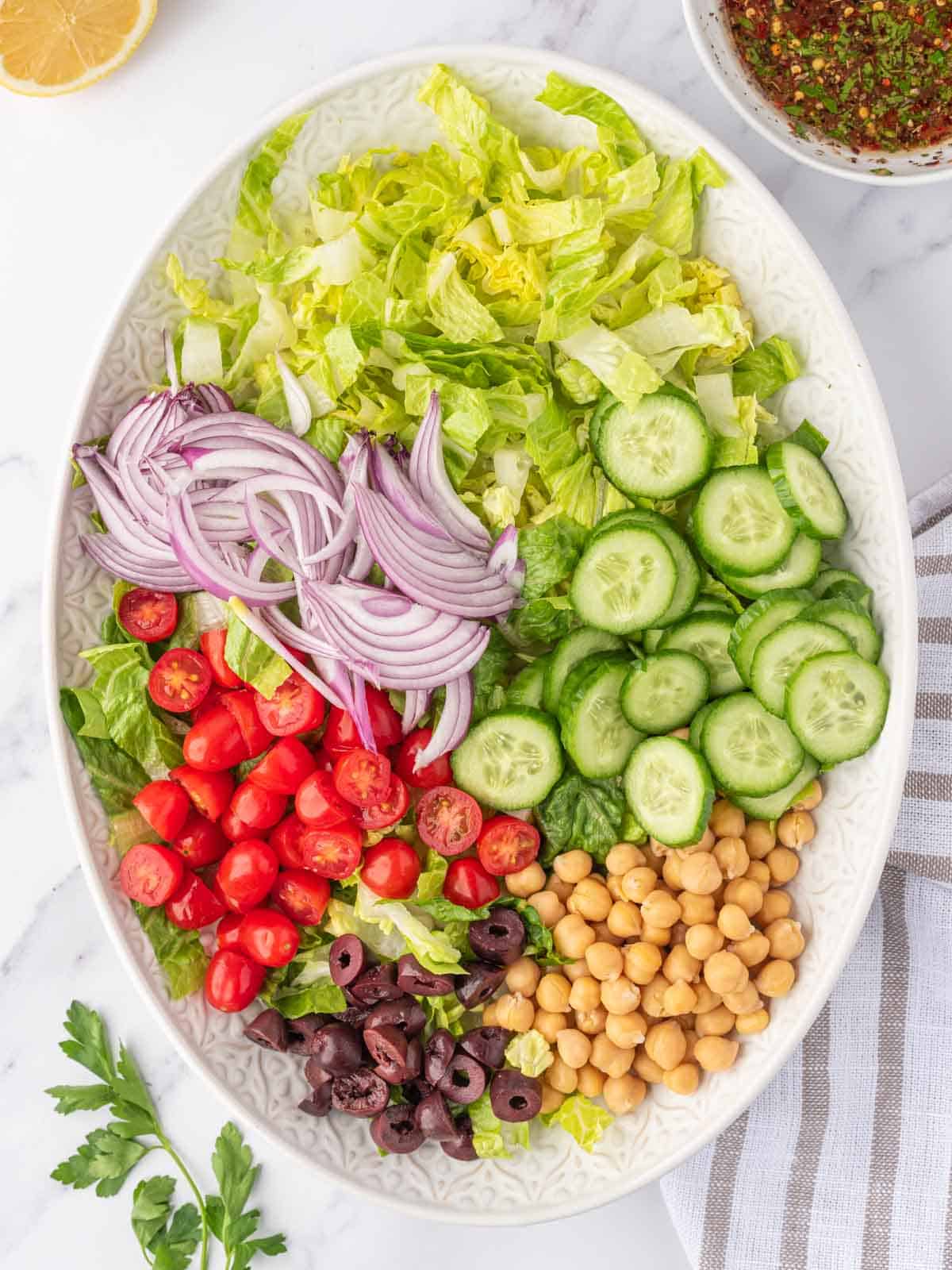 Vegetables for a mediterranean salad.