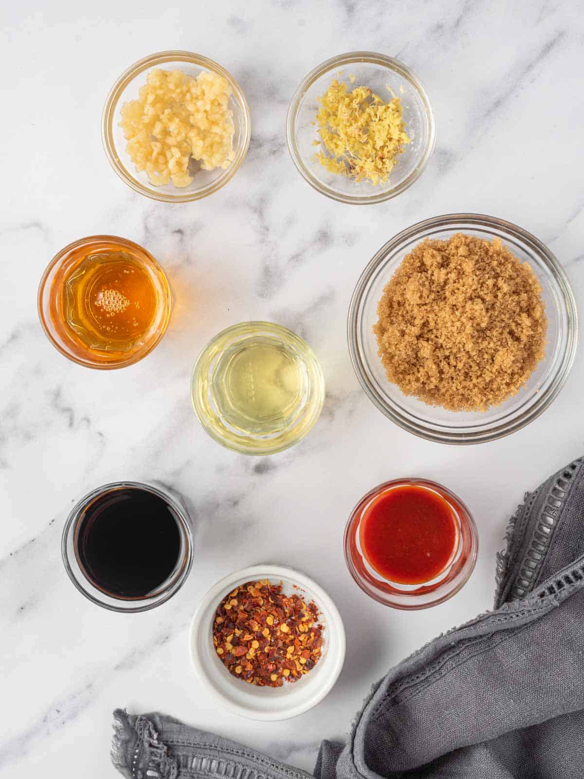 Ingredients needed for Korean chicken sauce with gochujang.