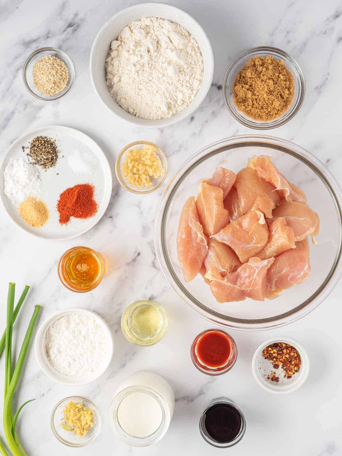 Ingredients needed for Korean crispy fried chicken.