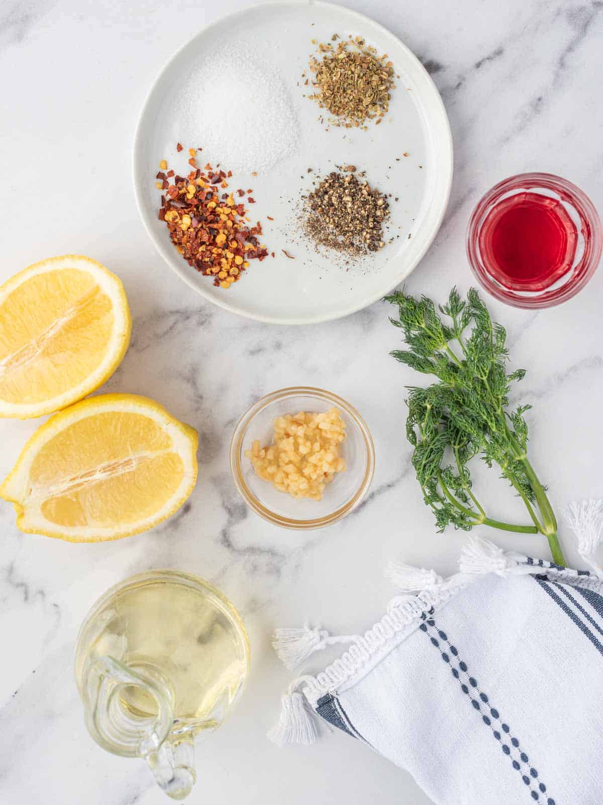 Ingredients needed for greek salmon marinade.