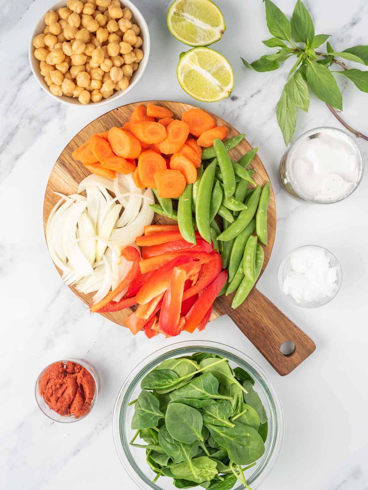 Ingredients needed for red thai vegan curry.