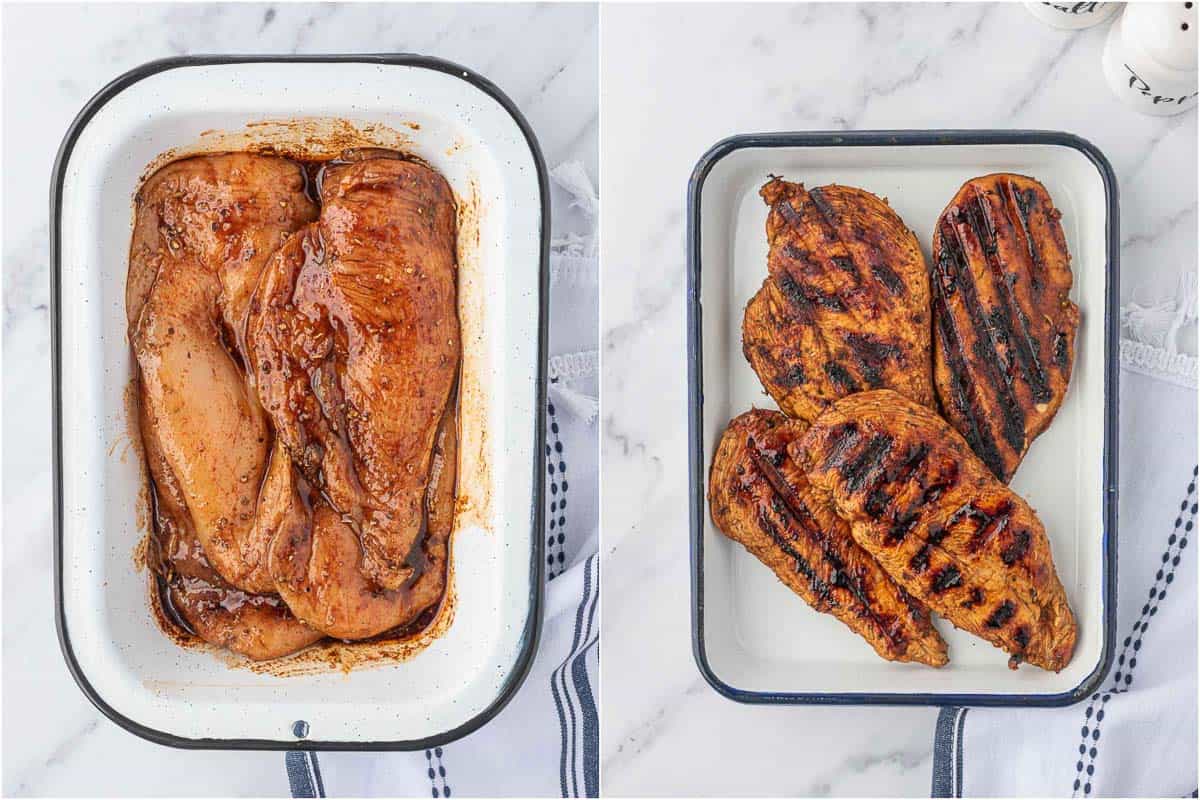 Process of marinating and grilling balsamic chicken.