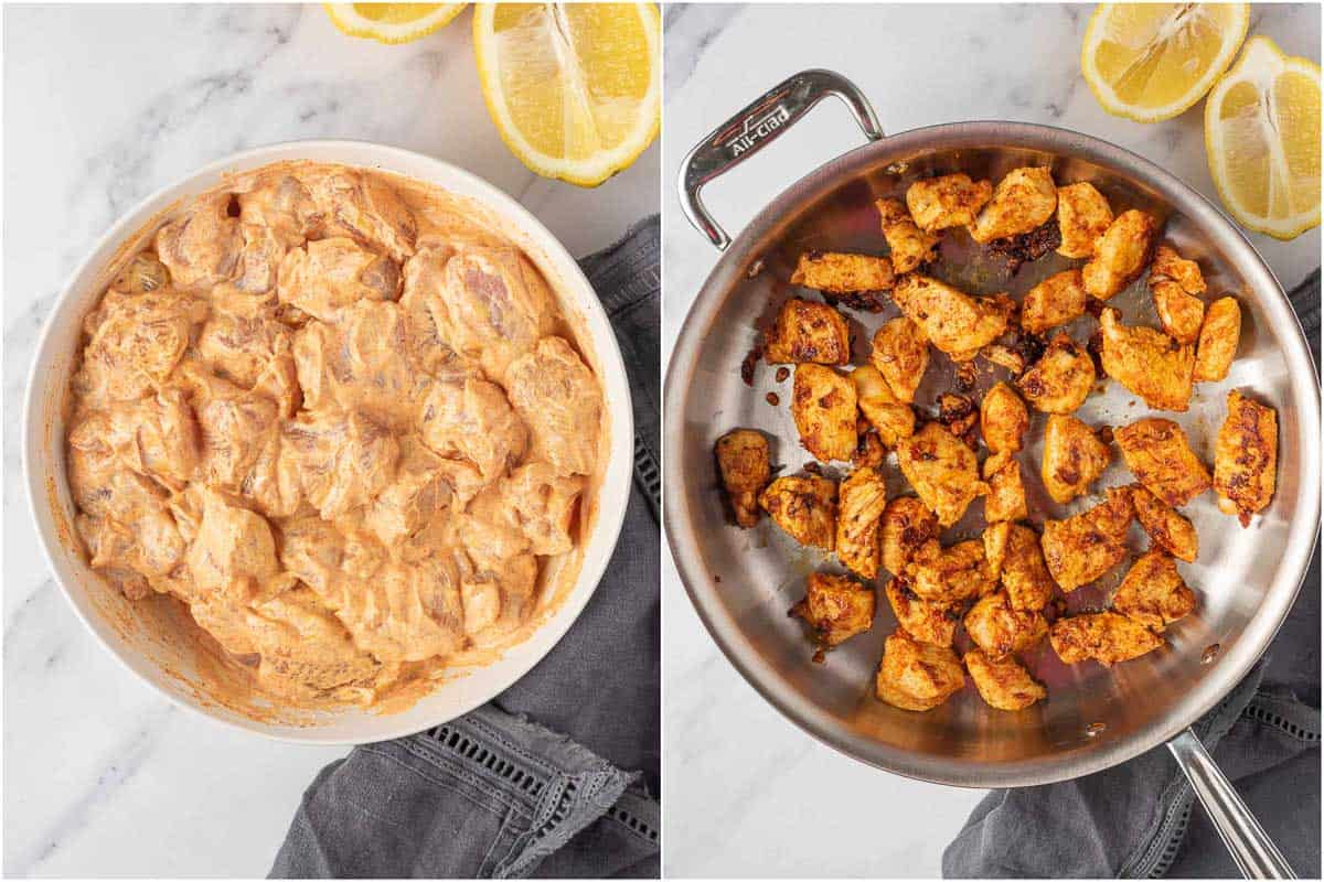 How to marinate and saute chicken tikka.