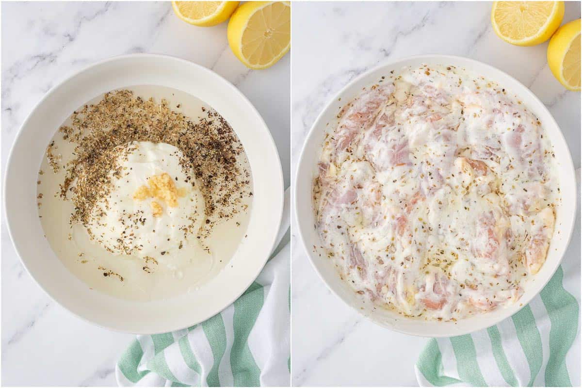 Greek yogurt marinade for grilled chicken salad.