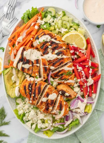 A platter of easy buffalo chicken salad.