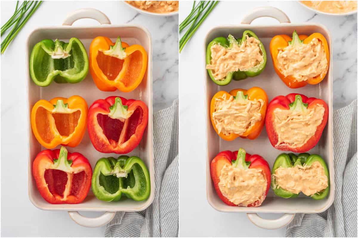 How to fill healthy chicken stuffed peppers.