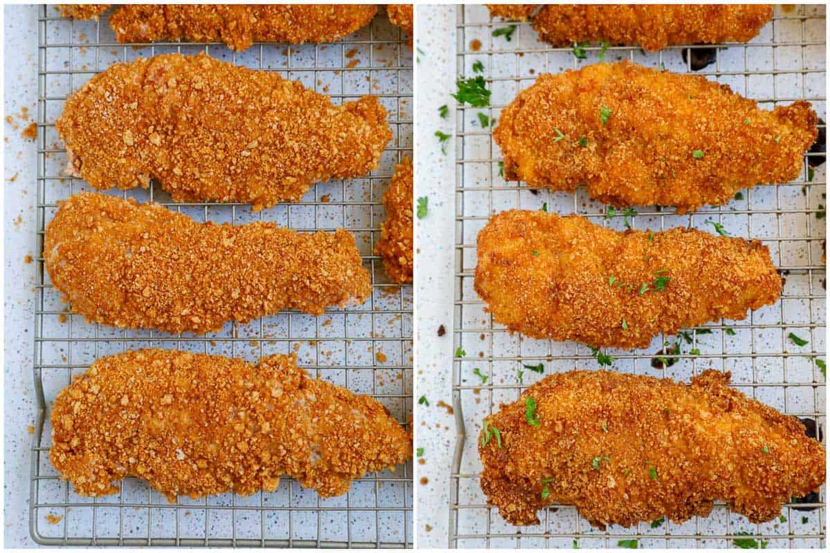 baked chicken tenders before and after baking