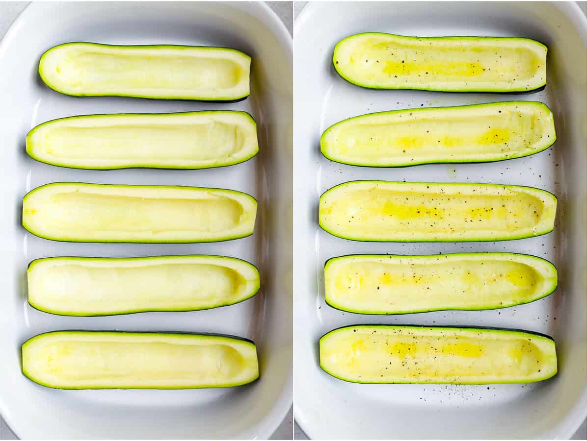 Carved zucchini boats without stuffing