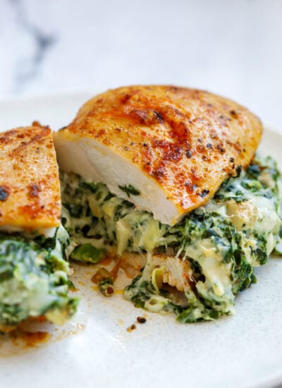 center cut of spinach chicken breast showing filling