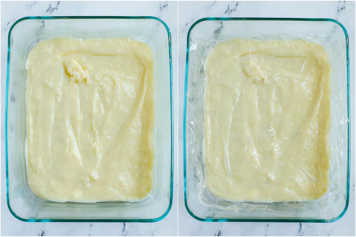 creme patissiere in a glass bowl.