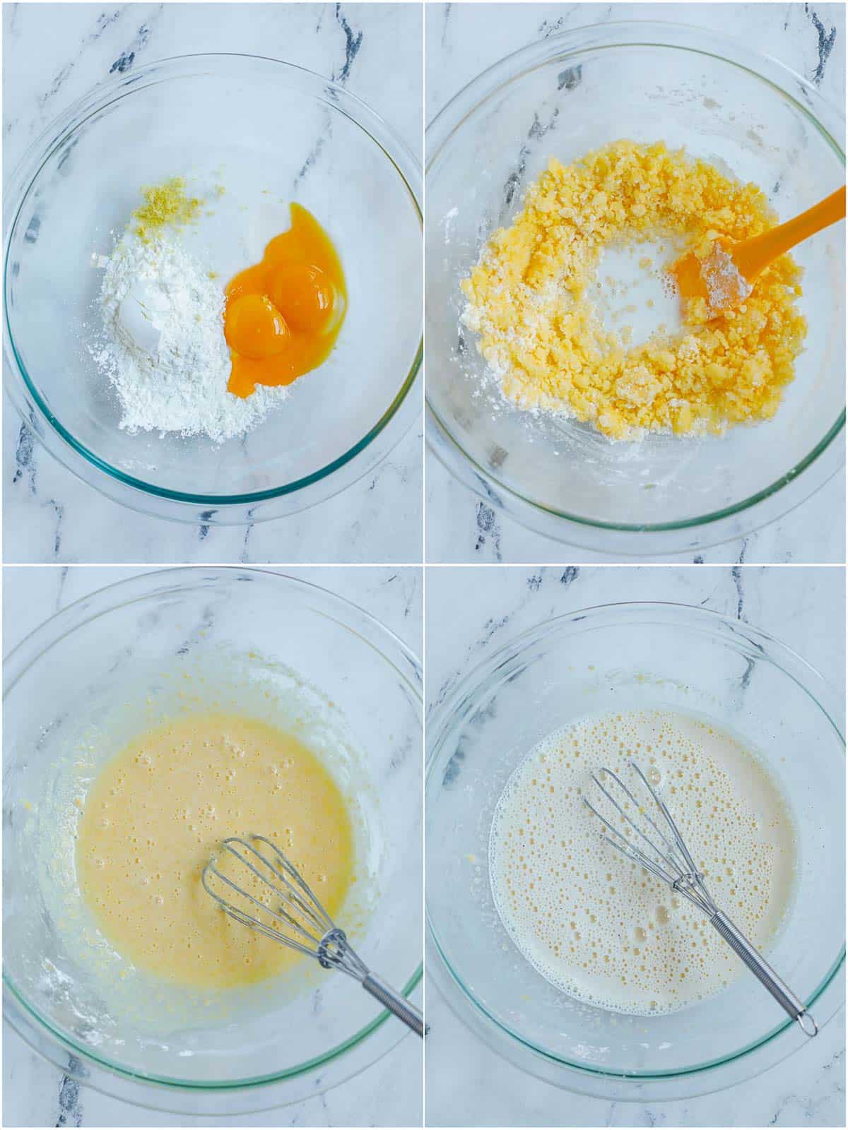 process showing how to mix the creme patissiere before cooking.