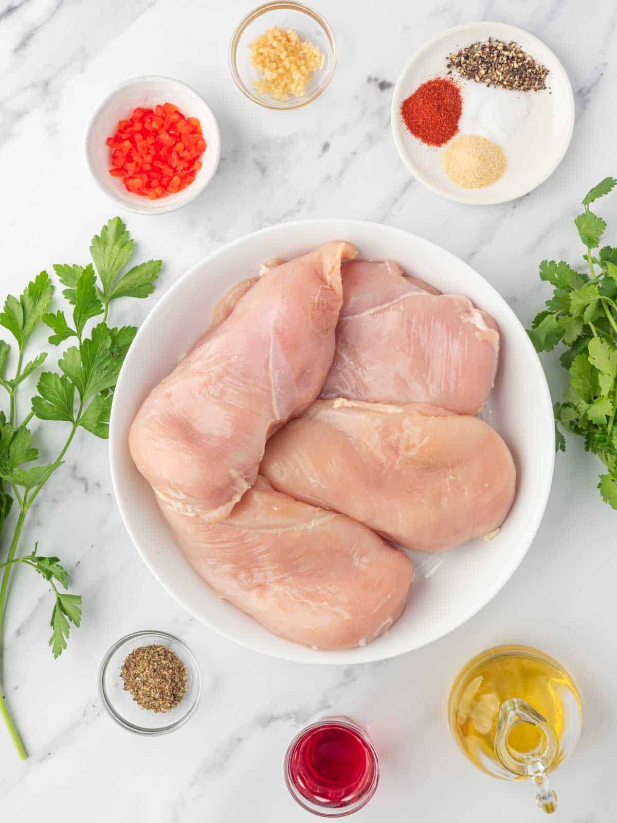 Ingredients needed for the best chimichurri chicken.