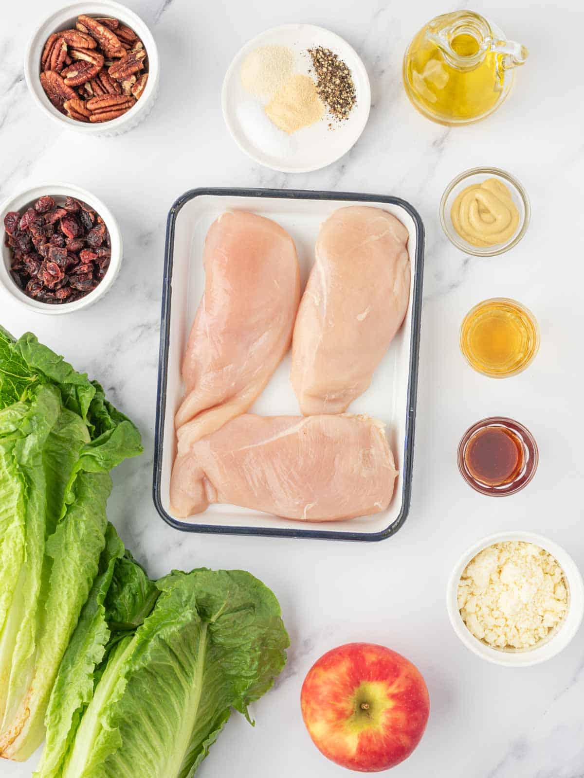 Ingredients needed for healthy autumn chicken salad.