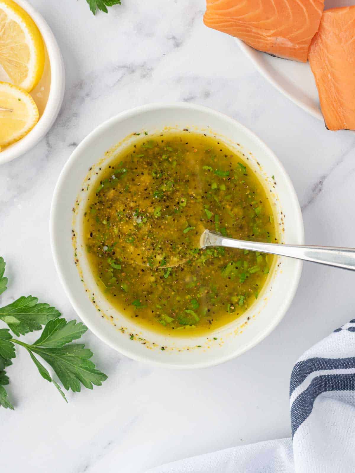 Lemon pepper marinade in a bowl.